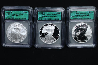 United States 2006 W 20th Anniversary American Eagle Satin, Proof, Reverse Proof Set P787