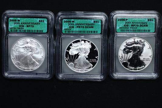 United States 2006 W 20th Anniversary American Eagle Satin, Proof, Reverse Proof Set P787
