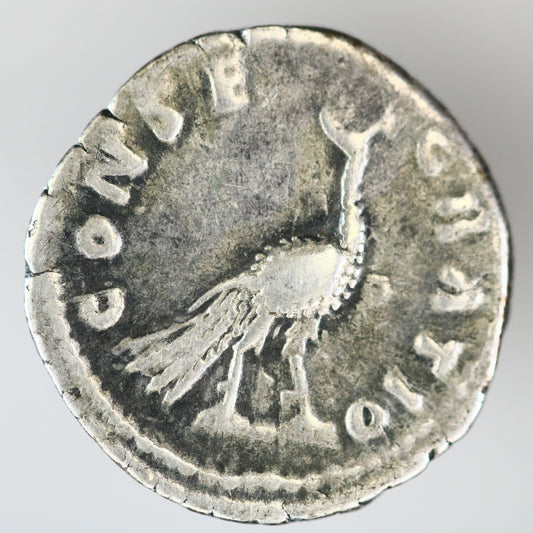 Roman Imperial 176-180 AD Faustina / Peacock Denarius A3616